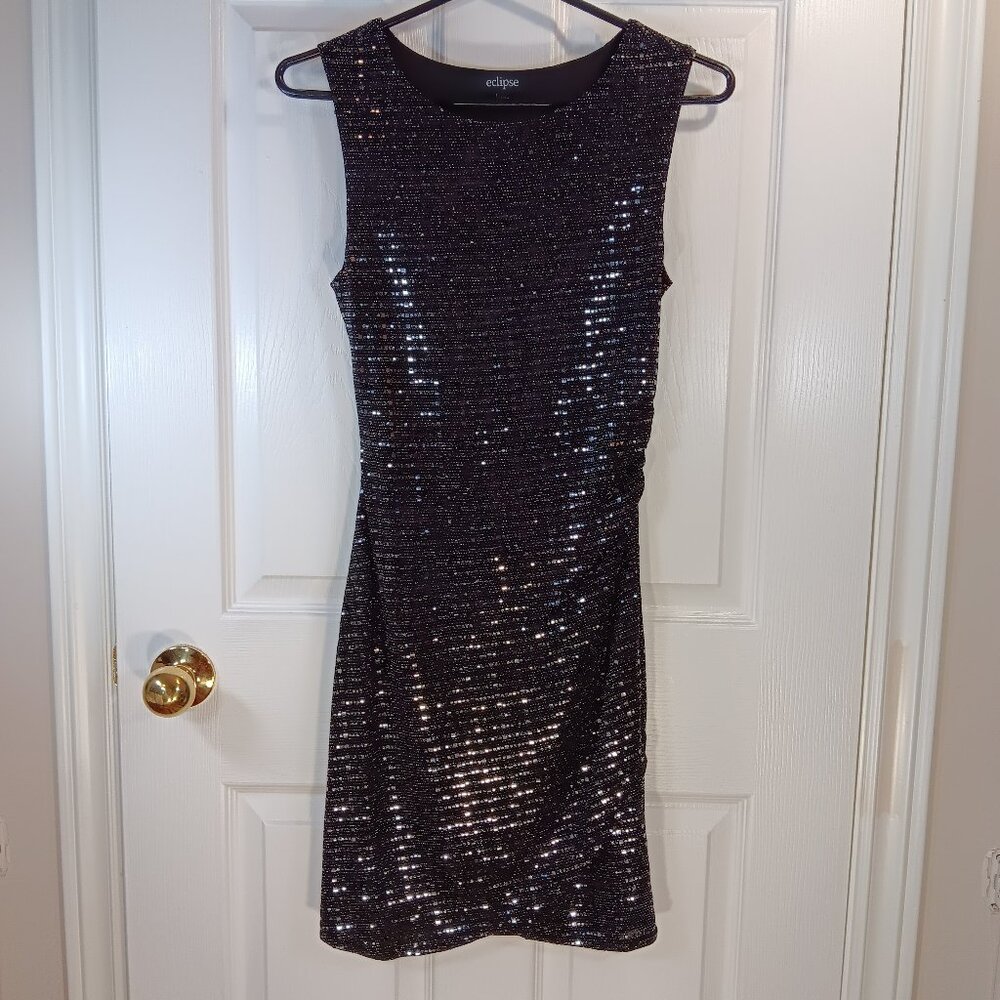 NWOT Eclipse Black Mini Sequin Dress Bodycon Sleeveless Evening Party Size XS